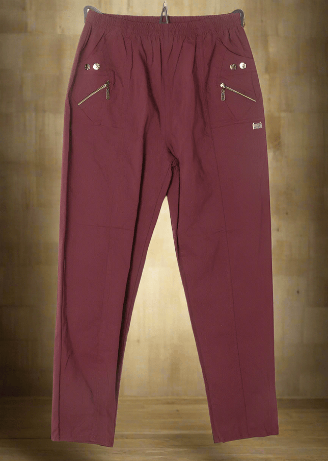 plus size Cherry Berry bukse (100561), 2 knapper og glidelås pynt, mye stretch, mye stretch, Burgunder i store storrelser