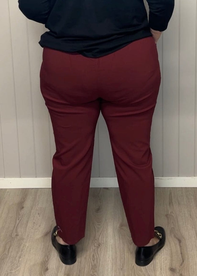 plus size Cherry Berry bukse (100561), 2 knapper og glidelås pynt, mye stretch, mye stretch, Burgunder i store storrelser