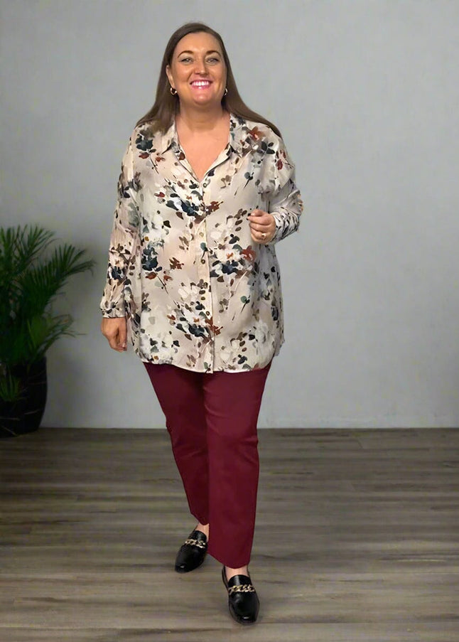 plus size Cherry Berry bukse (100561), 2 knapper og glidelås pynt, mye stretch, mye stretch, Burgunder i store storrelser