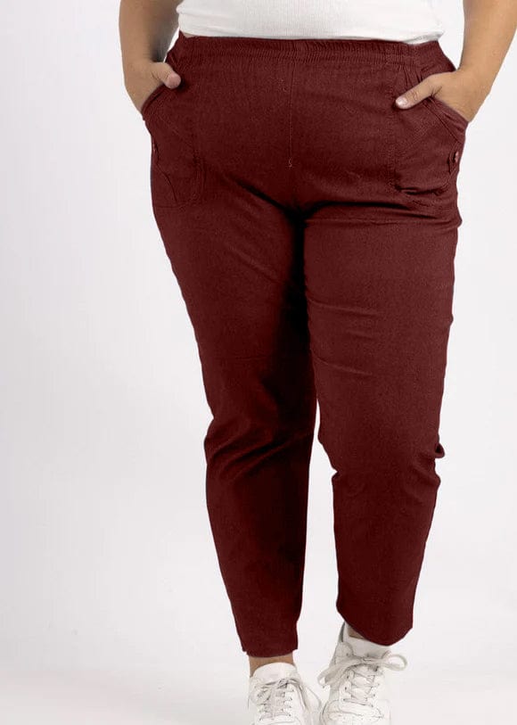 plus size Cherry Berry bukse med mye stretch Burgunder i store storrelser