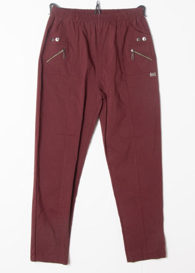 plus size Cherry Berry bukse med mye stretch, glidelås og to pynteknapper oppe Burgunder i store storrelser