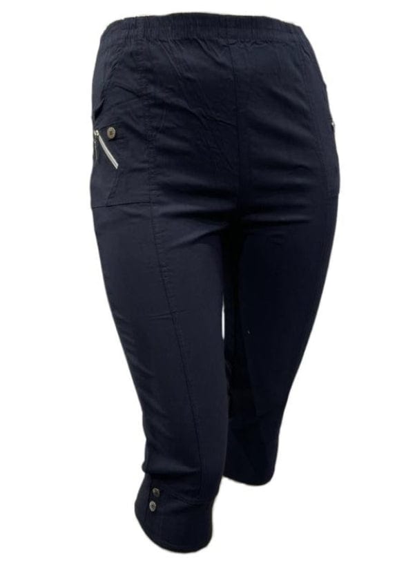 plus size Cherry Berry capri (200586), 1 knapp og glidelås ved lommene, 2 knapper nede, mye stretch, Marine i store storrelser