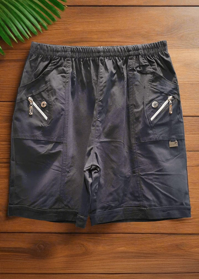 plus size Cherry Berry shorts (200517), 1 knapp og glidelås ved lommene, mye stretch, Marine i store storrelser