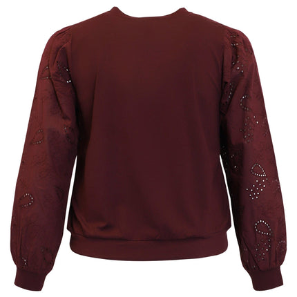 plus size Ciso bluse med blondeermer Vinrød i store storrelser