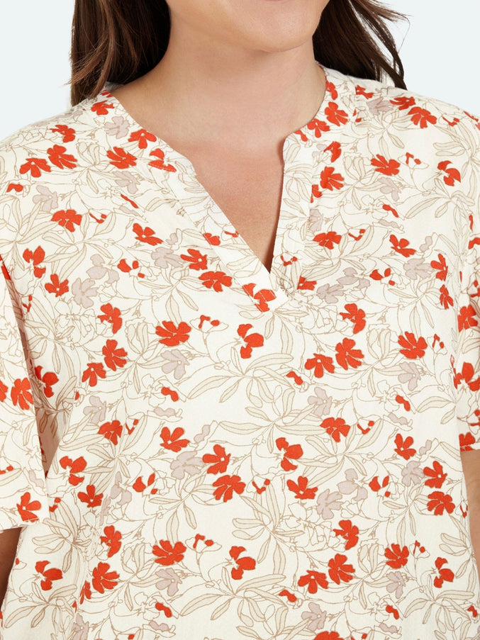 plus size Ciso bluse røde blomster i store storrelser