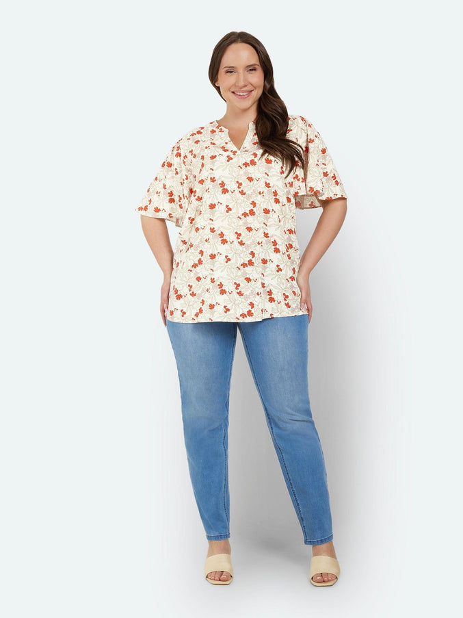 plus size Ciso bluse røde blomster i store storrelser