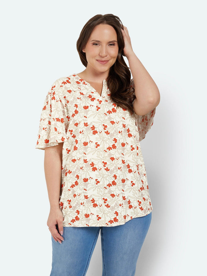 plus size Ciso bluse røde blomster i store storrelser