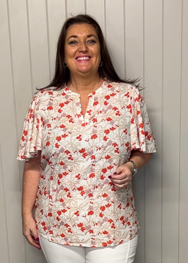 plus size Ciso bluse røde blomster i store storrelser