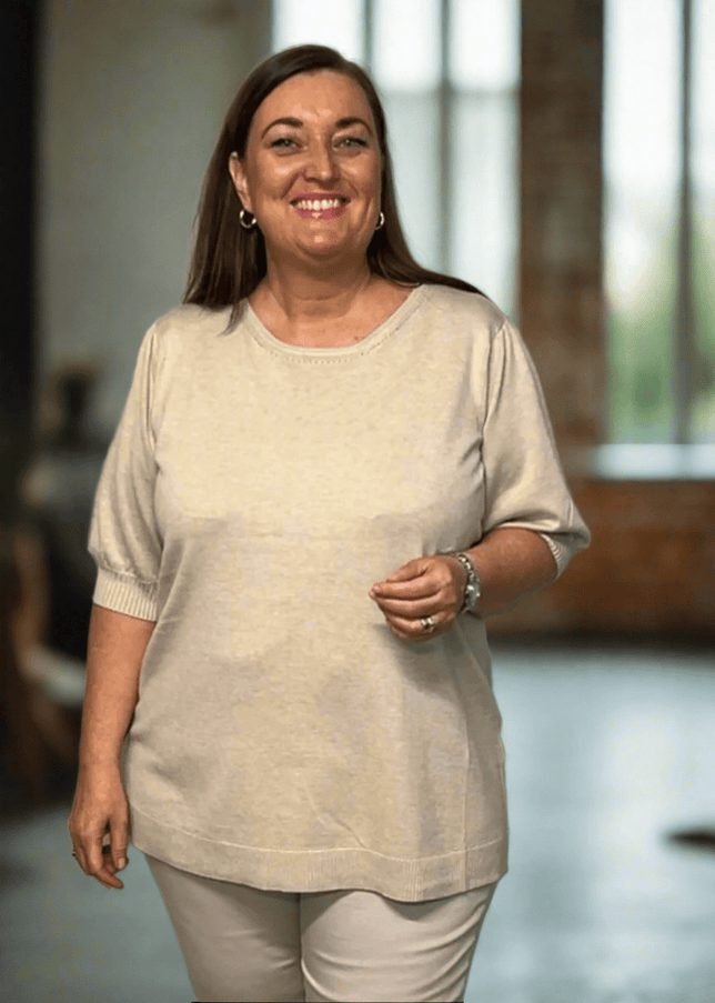 plus size Ciso genser med korte ermer Beige i store storrelser