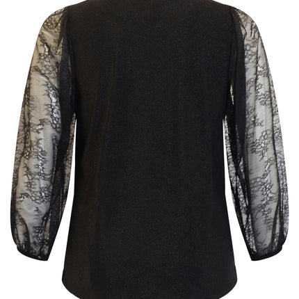 plus size Ciso glittertopp med blonde ermer Sort i store storrelser