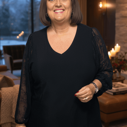 plus size Ciso glittertopp med blonde ermer Sort i store storrelser