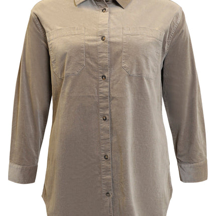 plus size Ciso lang skjortejakke kord Beige i store storrelser