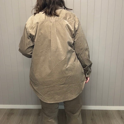plus size Ciso lang skjortejakke kord Beige i store storrelser