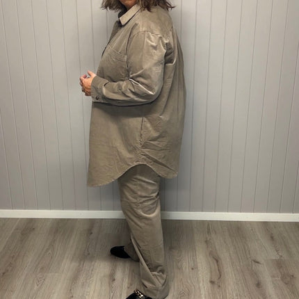 plus size Ciso lang skjortejakke kord Beige i store storrelser