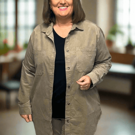 plus size Ciso lang skjortejakke kord Beige i store storrelser