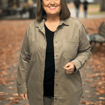 plus size Ciso lang skjortejakke kord Beige i store storrelser