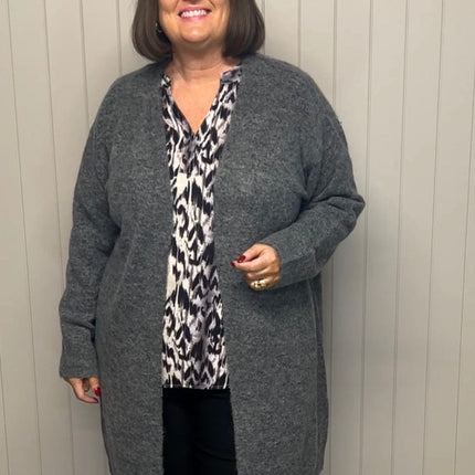 plus size Ciso lang strikket jakke Grå i store storrelser