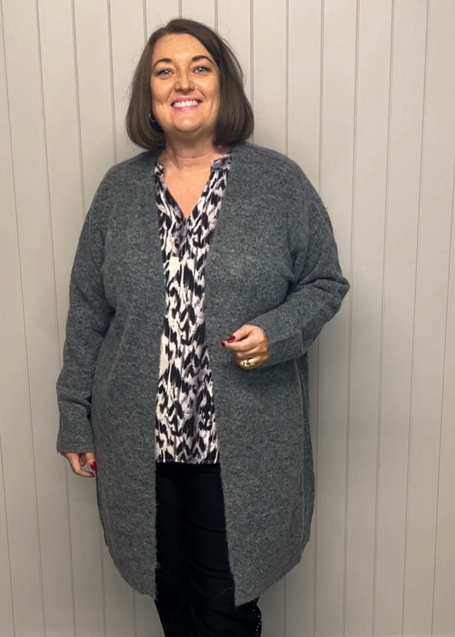 plus size Ciso lang strikket jakke Grå i store storrelser