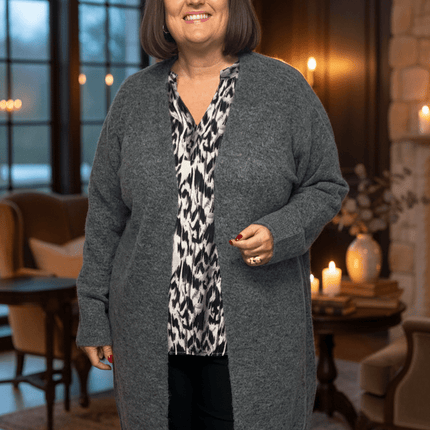 plus size Ciso lang strikket jakke Grå i store storrelser