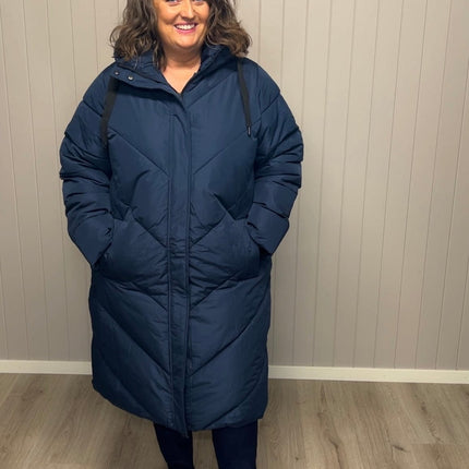 plus size Ciso lang vinterjakke Blå i store storrelser