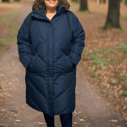 plus size Ciso lang vinterjakke Blå i store storrelser