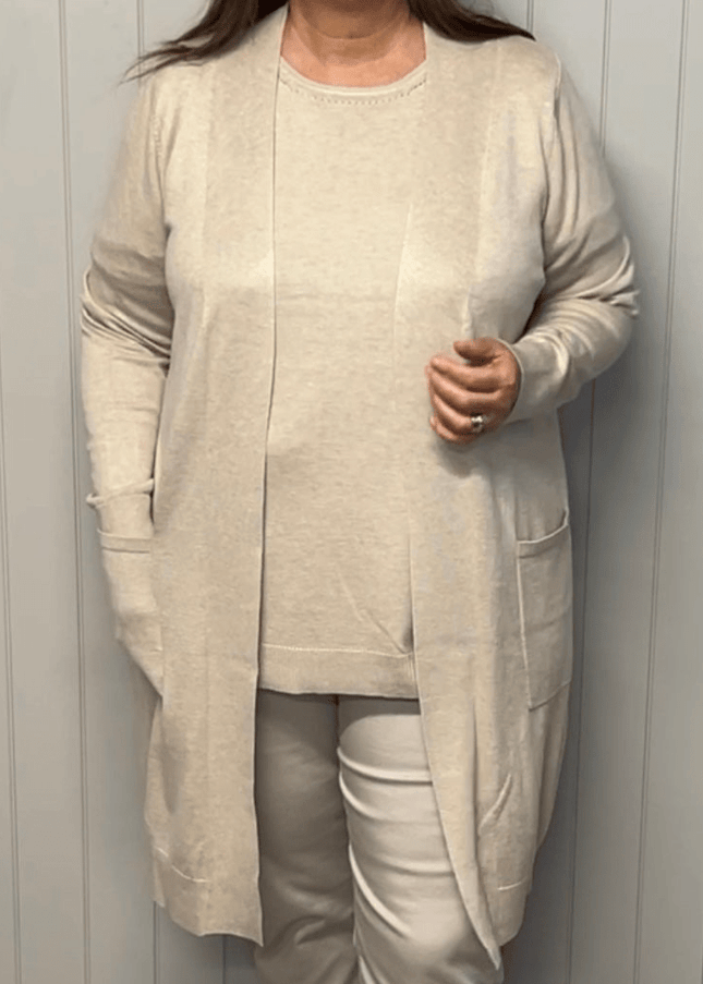 plus size Ciso Long Cardigan beige i store storrelser