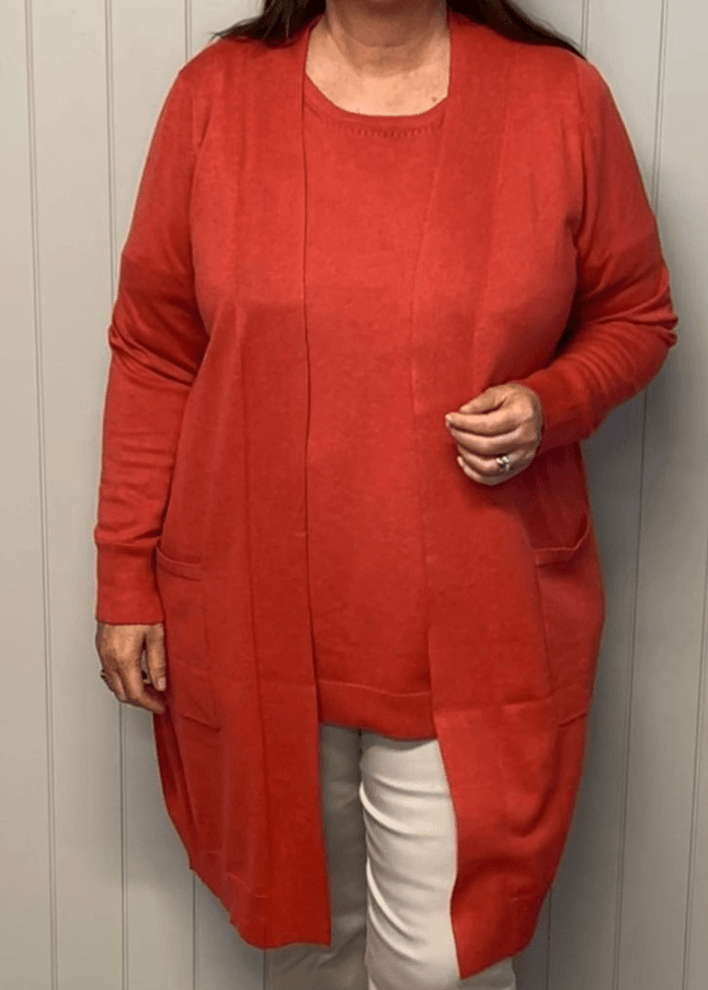 plus size Ciso Long Cardigan rød i store storrelser