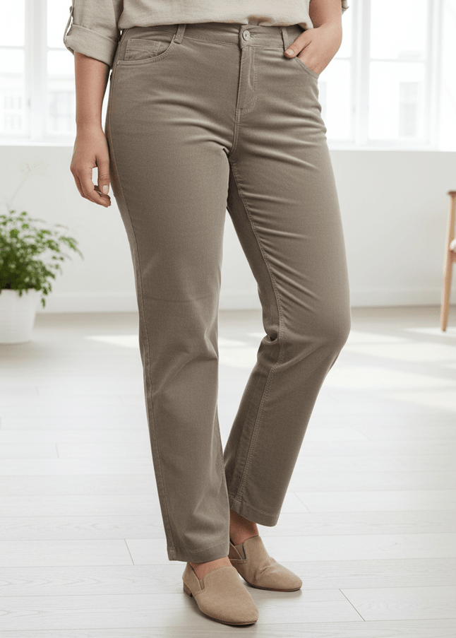 plus size Ciso Selma rette ben bukser i kord Beige i store storrelser