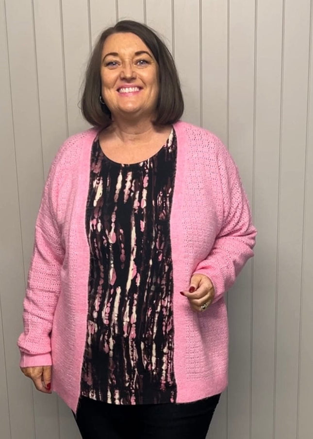 plus size Ciso strikkejakke Rosa i store storrelser