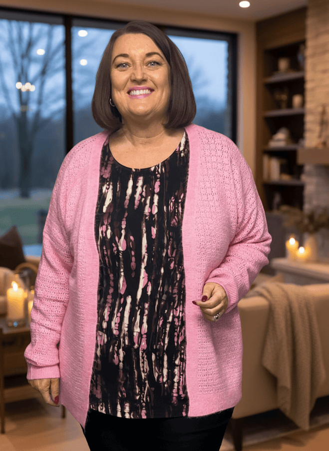 plus size Ciso strikkejakke Rosa i store storrelser