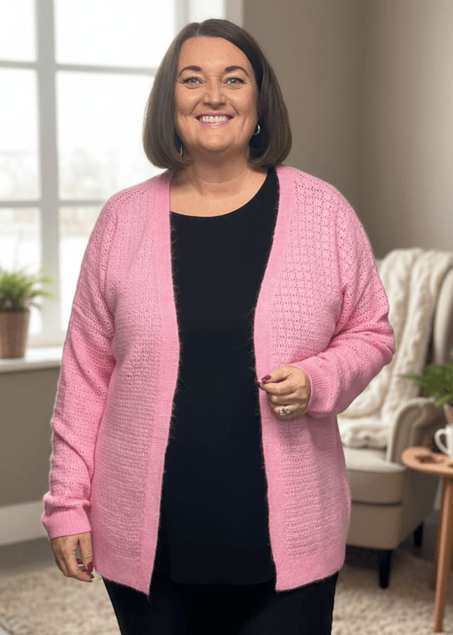 plus size Ciso strikkejakke Rosa i store storrelser