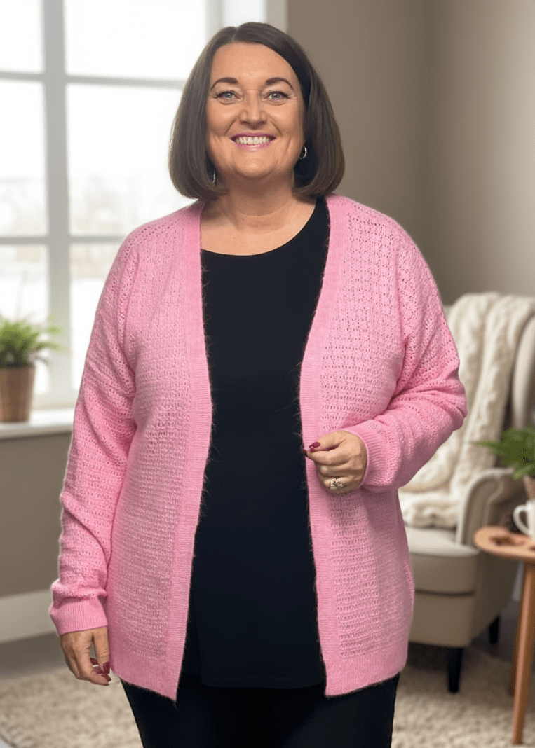 plus size Ciso strikkejakke Rosa i store storrelser