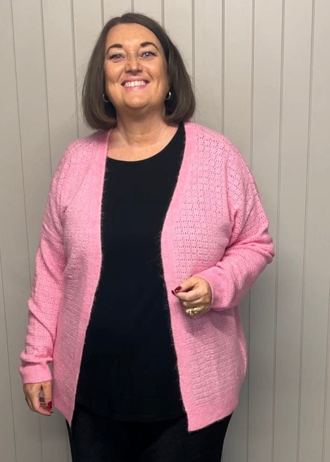 plus size Ciso strikkejakke Rosa i store storrelser