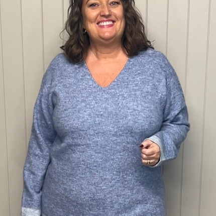 plus size Ciso strikket genser blå melange i store storrelser