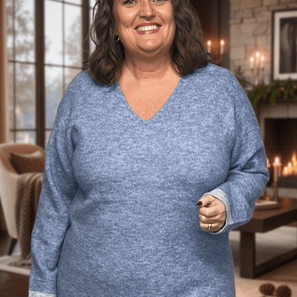 plus size Ciso strikket genser blå melange i store storrelser