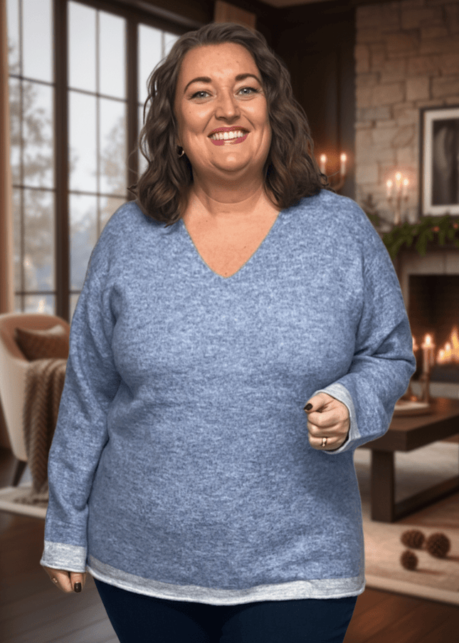 plus size Ciso strikket genser blå melange i store storrelser