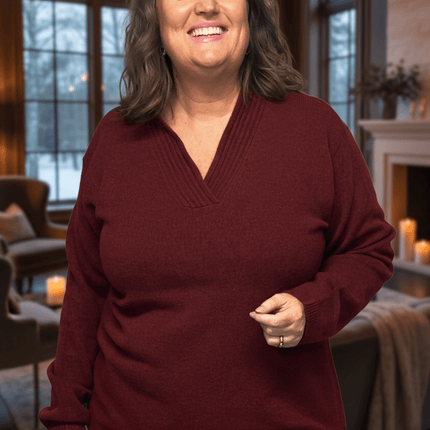 plus size Ciso strikket genser Vinrød i store storrelser