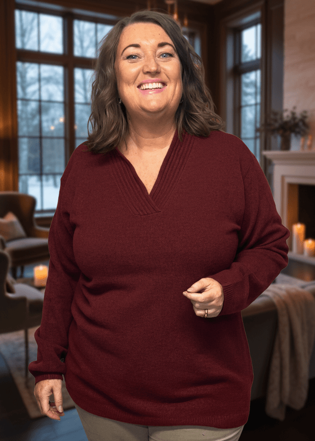 plus size Ciso strikket genser Vinrød i store storrelser