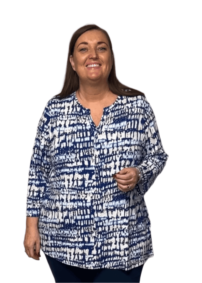 plus size Ciso topp blå og beige i store storrelser