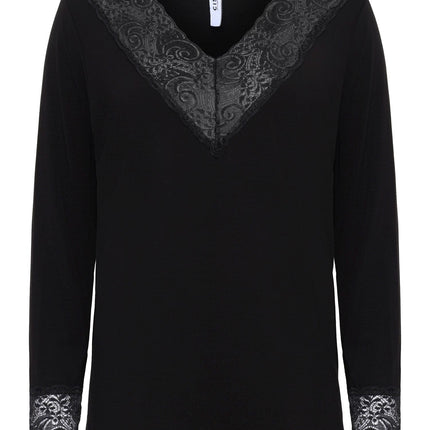 plus size Ciso topp med blondekant Sort i store storrelser