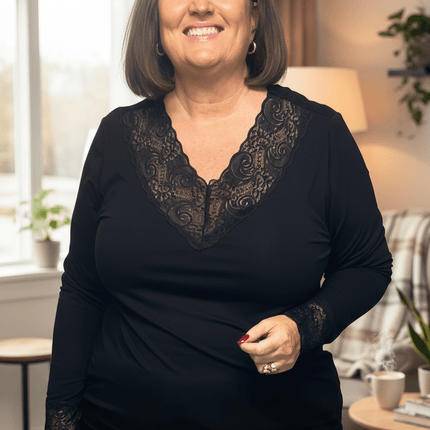 plus size Ciso topp med blondekant Sort i store storrelser