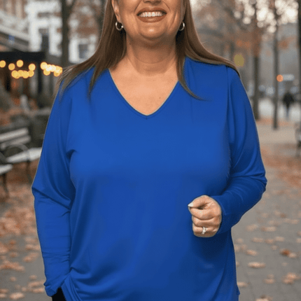 plus size Gitte topp med lange ermer Blå i store storrelser