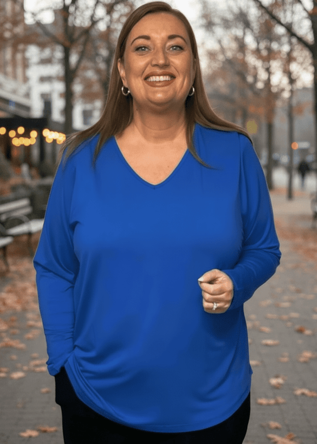 plus size Gitte topp med lange ermer Blå i store storrelser