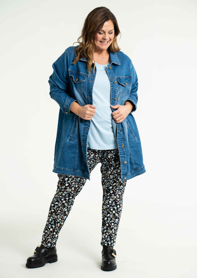 plus size Gozzip Amela lang denim jakke blå i store storrelser