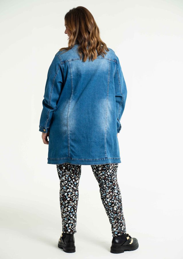 plus size Gozzip Amela lang denim jakke blå i store storrelser