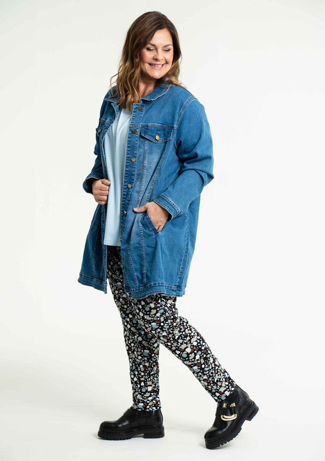 plus size Gozzip Amela lang denim jakke blå i store storrelser