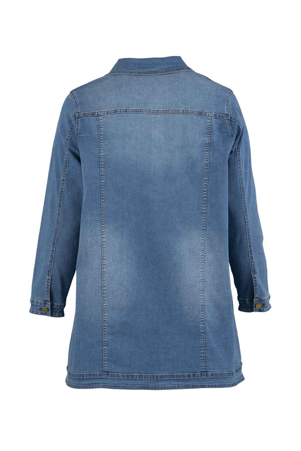 plus size Gozzip Amela lang denim jakke blå i store storrelser