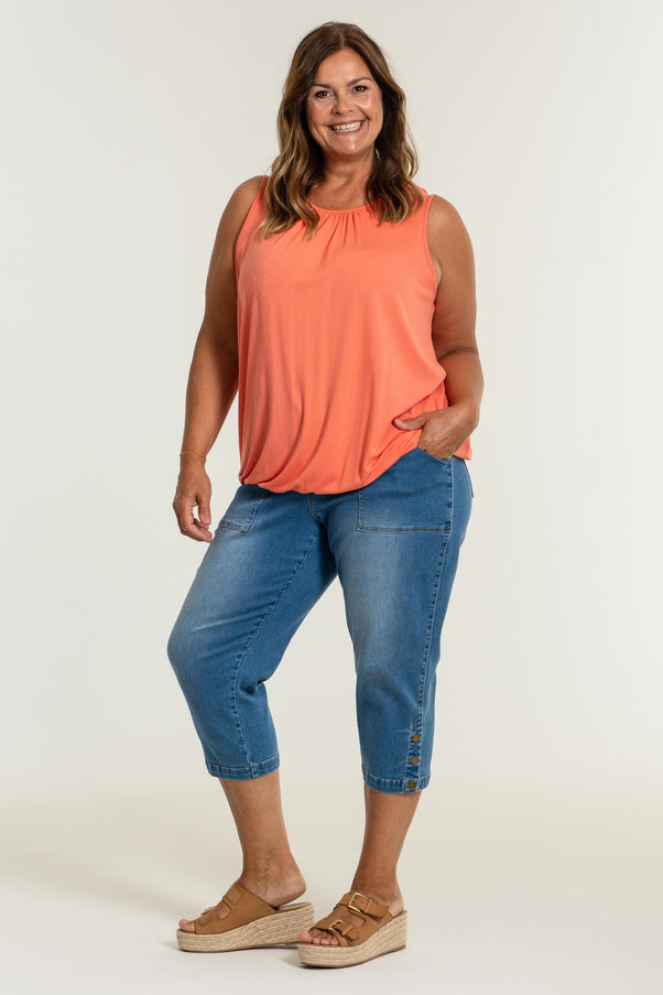 plus size Gozzip Clara loose capri pant denim i store storrelser