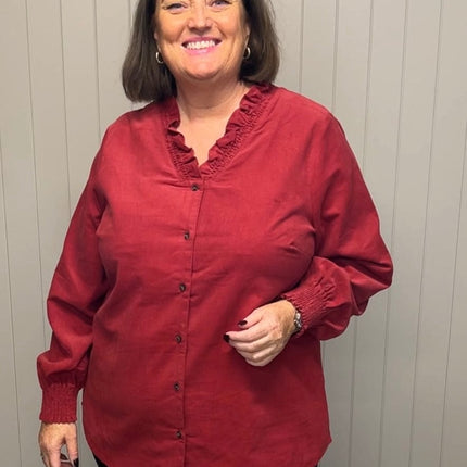 plus size Gozzip Dorothea kordfløyel bluse Rød i store storrelser