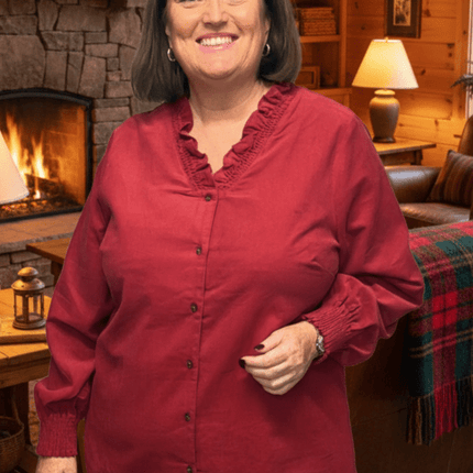 plus size Gozzip Dorothea kordfløyel bluse Rød i store storrelser